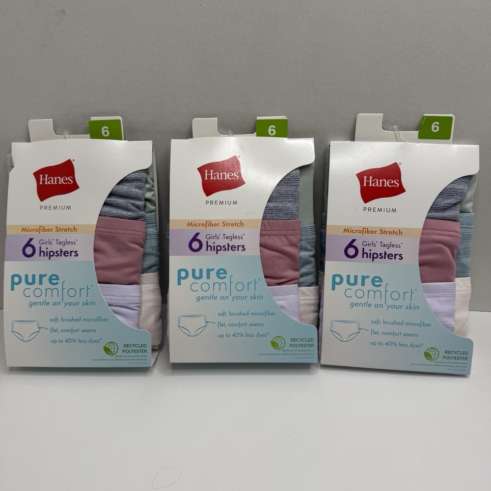 Hanes Premium Pure Comfort Girls Hipster Underwear Size 6 18 Pair Lot GPPMHP